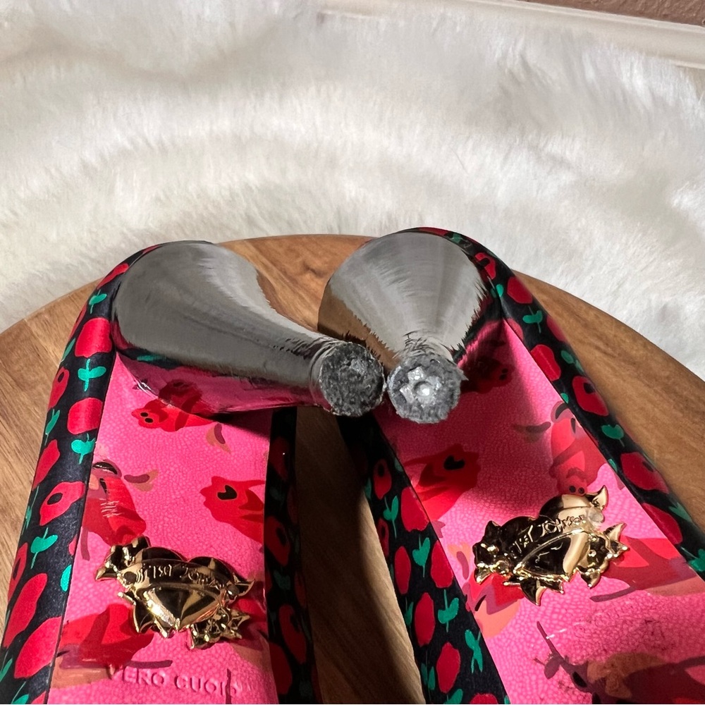 Betsey Johnson Rockabilly Stylish Red and Green Peep-Toe Heels Size 6 - Picture 9 of 12